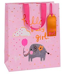 Glick Luxury Large Gift Bag for New Baby Girl, Pink Elephants, Welcome Birth of Baby, 260x315x135mm, Pink