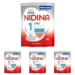 Nestlé Nidina 1 Leche para Lactantes en Polvo, Fórmula para Bebés Desde El Primer Día, Bote de 800g (Paquete de 4)