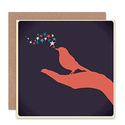 Wee Blue Coo SINGING BIRD HAND BLANK GREETINGS BIRTHDAY CARD ART