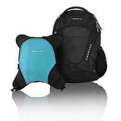 Obersee Baby-Girl's O3OBPCA030 Oslo Diaper Bag Backpack with Detachable Bottle Snack Cooler, Viola Changing kit, Clothing Cube, Wet Pouch, Black/Turquoise, One Size