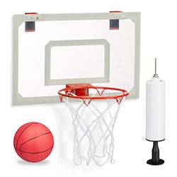 Relaxdays basketbalbord voor binnen, set met basketbal & pompje, indoor, aan de deur hangen, zonder boren, meerkleurig