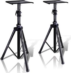 Pyle Soporte de Altavoz Monitor. Par de trípodes con Kit de Montaje. Ajustables en Altura de 86 a 134 cms. con Base de Metal Reforzado, Negro