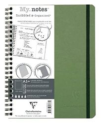 Clairefontaine 782333C Collection Age Bag My.Notes Green Spiral Notebook with Detachable Margins - A5+ 16x21 cm - 120 Detachable Pages DOT - White Paper 90 g - Lustrous Card Cover Leather Grain