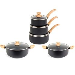 Progress COMBO-5851 Scandi Smartstone Non-Stick 5 Piece Set, 16/18/20 cm Saucepan, 20/24 cm Stockpot, Dishwasher and Metal Utensil Safe, Induction Suitable, Forged Aluminium, Black
