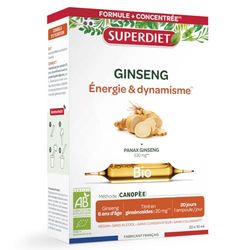 SUPERDIET – GINSENG BIO – Énergie & Dynamisme – Phytothérapie – Fabrication française – 20 ampoules de 10 ml