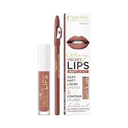 Eveline Cosmetics Oh! My Lips Matt Liquid Lipstick & Lip Liner Set 12 – Hidratante vitamina E fórmula con ácido hialurónico para labios perfectos de larga duración