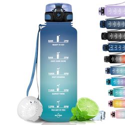 Grsta Borraccia 1.5 L, Borraccia Sportiva, A Prova Di Perdite, Borraccia Palestra, senza BPA con Indicatore del Tempo Motivazionale, per Palestra, Bicicletta, Scuola, Ufficio - Blu verde