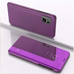 Carcasa de telefono for la Galaxia M60 / A81 / 10 Nota Lite Plateado Espejo Izquierdo y Derecho con la Cubierta del tirón del Soporte del teléfono móvil de la pistolera (Plata) (Color : Purple)