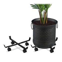 Relaxdays Carrello Portavasi, Set da 2, Allungabile, Interni e Esterni, con Freni, per vasi Ø fino 43 cm, Metallo, Nero