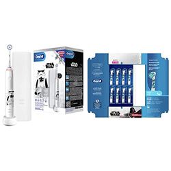 Oral-B Junior Brosse À Dents Électrique Rechargeable Avec 1 Manche Et 1 Brossette & Kids Brossettes de rechange pour Brosse à Dents Électrique Format Spécial Boîte Aux Lettres, Pack de 8