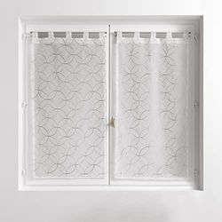 Douceur d'Intérieur, Paire de Voilages à Passants (2 x 60 x 120 Cm) Olympia Gris, Voile Sablé Brodé