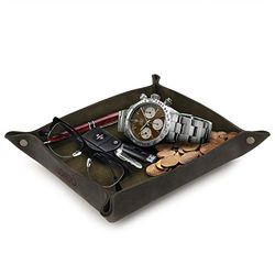 Londo - Genuine Leather Tray Organizer - Practical Storage Box for Wallets, Watches, Keys, Coins, Cell Phones and Office Equipment, Green