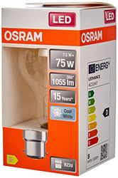 OSRAM LED lamp, Base: B22d, Cool White, 4000 K, 7,50 W, vervanging voor 75 W gloeilamp, helder, LED Retrofit CLASSIC A Set van 6