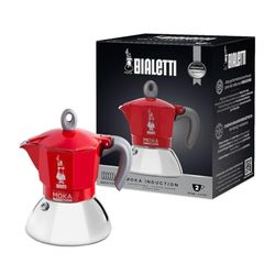 Bialetti - Moka-inductie, moka-koffiepot, geschikt voor alle warmtebronnen, espressomachine met 2 kopjes (100 ml), rood [energieklasse A+]