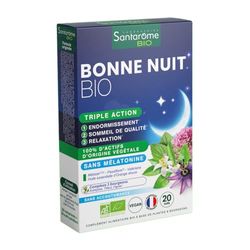 Santarome Bio - Bonne Nuit Bio - Endormissement, Sommeil, Relaxation - A base de Mélisse & Passiflore, Sans mélatonine - 20 comprimés - France