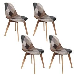 HOME DECO FACTORY, HD61371, Set van 4 Scandinavische Patchwork Stoelen, Elegant en Comfortabel, Uniek Design in Gekleurd Stof met Houten Poten, Ideaal voor Eetkamer of Woonkamer, 58x86,5x47 cm, Bruin