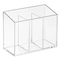 iDesign Organizador de baño con 3 compartimentos, vaso de baño pequeño de plástico, accesorio de baño para cuidado dental o almacenamiento de cosméticos, transparente