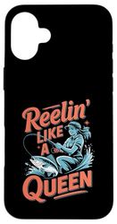 Reelin’ Like A Queen Female Angler Hooking Big Catch Custodia per iPhone 16 Plus