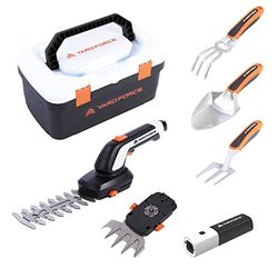 Yard Force HX V05S Vita Gereedschapskoffer met 4 V/4 Ah accu, gras- en struikschaar, handschep, handrubber, handgrafvork,Wit