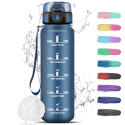 Gourde 1l, Gourde Motivation, Gourde Anti-Fuite, Gourde Sport avec Marqueur de Temps, Gourde Graduée pour 1 Journee, Facile à Nettoyer, Gourde Plastique, Bouteille pour Running, Camping, Vélo, Sport