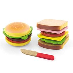Viga Drewniany zestaw do hamburgerów i kanapek – zabawka kuchenna dla dzieci