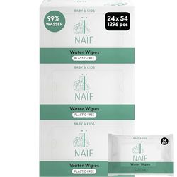 Naïf chusteczki nawilżane bez plastiku 1296 sztuk (24 x 54 chusteczki nawilżane) - pielęgnacja tyłka, ciała i twarzy dziecka - 99% woda - 0% perfumy i alkohol