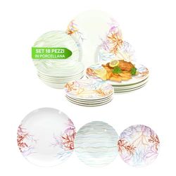Avilia 18-Piece Porcelain Dinner Set with Seabed Design - Set for 6 People Including Dinner Plates, Soups and Dessert Plates - Ideal for Daily Use and Special Occasions