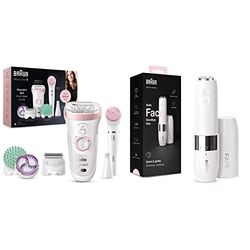 Braun Beauty Set, Epilator for Hair Removal, 7 in 1, Includes Lady Shaver, White/Pink & Face Mini Hair Remover, Anywhere, with Smart Light, Gifts for Women, FS1000, White