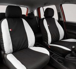Auto Accessori Lupex Housses de siège Auto compatibles avec Panda à partir de 2012, fabriqué en Italie, Tissu Polycoton, Ensemble Complet (Noir, Blanc, 03 - Dossier arrière 60e40)