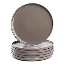 LEONARDO HOME Roma 027922 Lot de 6 assiettes plates, Ø 27 cm, passent au micro-ondes et au lave-vaisselle, empilables, en céramique pour 6 personnes, assiettes en faïence avec surface émaillée, taupe