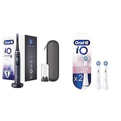 Oral-B iO Series 8 Brosse à Dents Électrique Rechargeable avec 1 Manche Intelligence Artificielle, 1 Brossette et 1 Étui de Voyage, Noir & iO Gentle Care Brossettes de Recharge, Pack de 2