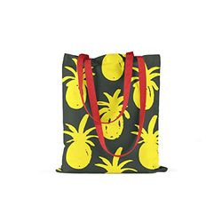 Bonamaison Printed Tote Bag, Reusable Grocery Bag, Shopping Bag, Machine Washable, Foldable, Canvas Cloth Bag with Red Handles, Size: 34x40 Cm