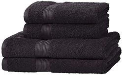 Amazon Basics Badhanddoek, handdoekenset, kleurecht, 2 badhanddoeken en 2 handdoeken, 100% katoen 500 g/m², 4 stuks, zwart, 140 x 70 cm & 100 x 50 cm