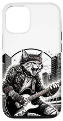 Custodia per iPhone 13 Pro Rock And Roll Graphic Band Tees divertente gatto che suona la chitarra