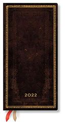 2022 Black Moroccan, Slim, (Week at a Time) Diary: Hardcover, Horizontal Layout, 100 gsm, elastic closure