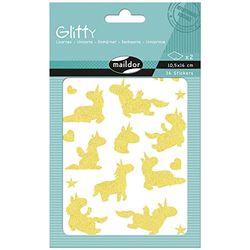 Clairefontaine ES MAILDOR AE218C - Bolsa de 2 láminas de pegatinas - Glitty Unicorn amarillo y rosa - Pegatinas brillantes y con purpurina - Ocio creativo infantil - Hoja de 10,5 x 16 cm - 36 Pegatinas