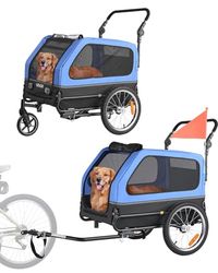 VEVOR Dog Bike Trailer, Supports up to 88 lbs, 2-in-1 Pet Stroller Cart Bicycle Carrier for Small & Large Dogs, Easy Folding Frame with Quick Release Wheel, Universal Bicycle Coupler, Internal Leash