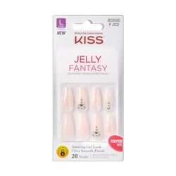 KISS Jelly Fantasy Faux ongles longs en forme de cercueil Rose pailleté