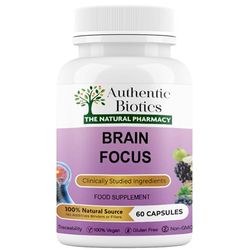 Authentic Biotics Brain Focus Supplements with Ashwagandha KSM 66 | Nootropic Supplement for High Potency Cognitive Enhancer for Energy, Focus, Brain Function, Memory & Mental Alertness | 60 Capsules
