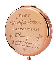 New prominent Miroir Compact pour ami avec Inscription « to My Sisters » - Miroir Compact givré de la Part de sœur, frère, Amie, camarade de Classe, Saint-Valentin, Remise de diplôme, Thanksgiving