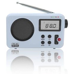 NK Väckarklocka - Radioväckarklocka, Vintage Stil, Am/FM, LCD-display med ljus, Antenn och AUX, Högtalare med Hög Effekt, 4 AA-Batterier, DC5V-Kabel, Blå (Väckarklocka med RadioFunktion)