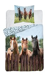 Sängkläder set hästar på koppel vändbara sängkläder 100 % bomull, storlek: 140 x 200 cm, 70 x 80 cm