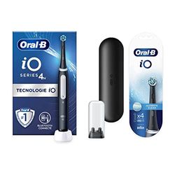 Oral-B iO Series 4N Brosse à Dents Électrique + Brossettes de Rechange (Pack de 4), Connectée Bluetooth, Avec La Technologie Révolutionnaire iO, 4 Modes De Brossage, 1 Étui De Voyage, Noir