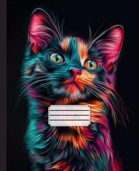 Composition notebook: Dreamy Neon Cat: Artistic Notebook for Creative Minds