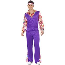 Smiffy's Hippy Costume with Top Mock Waistcoat Trousers and Headband - Purple, Large