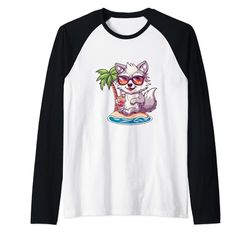 Lindo Lobo En Vacaciones Fiesta De Verano Camiseta Manga Raglan