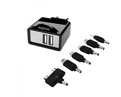 Watio Wave Chargeur USB - Chargeur de Voyage/Mural Double avec 6 Conseils, connectivité Efficace, Design Compact et Couleur Noire. Compatible avec Divers appareils