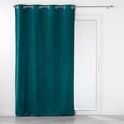 Douceur d'Intérieur Eyelet Curtain 140 x 260 cm Velouriane Petrol Velour Relief