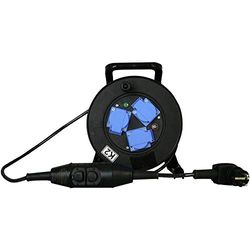 Kopp 144815001 PRCD-S Mounted Cable Reel, IP44, 230 V AC, Solid Rubber Angled Plug with 2 x Earthing Contact Systems, 3 x Earthing Contact Sockets with Hinged Lid, Approx. 15 m, Black