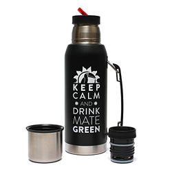 Mate Green Largoinox Vacuum Flask 1 L Black ● INOX 18/8 Stainless Steel Thermal Flask ● Ideal for Mate Tea ● Keeps Hot/Cold for 8 Hours ● BPA Free Dishwasher Safe (LGC14281)